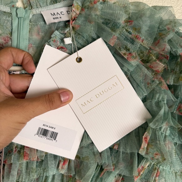 Mac Duggal 8014 Ruffle Tiered Short Sleeve A-Line Dress NWT Sage Multi - Picture 9 of 16